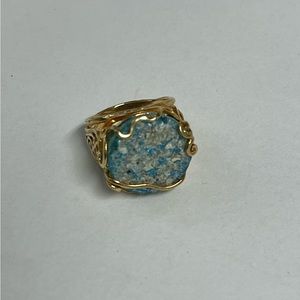 Lirm Israel Gold Over Sterling Roman Glass Ring Size 7